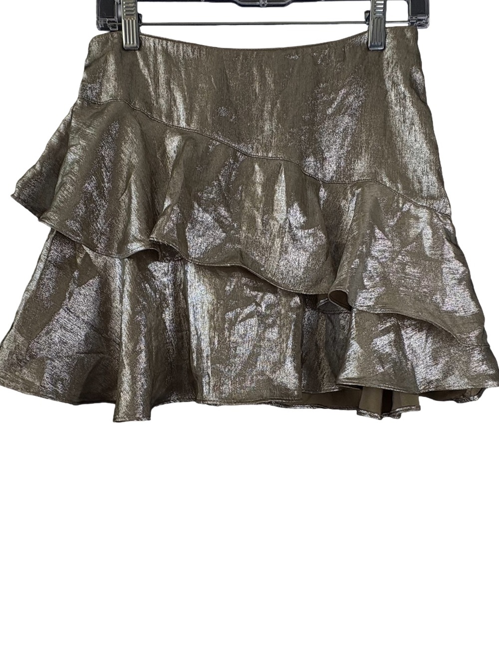 Zara Metallic Ruffle Skater Skirt - Shimmery Taupe